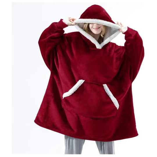 Damen Gemütlicher Hoodie-Poncho mit weichem Futter und praktischen Taschen EB
