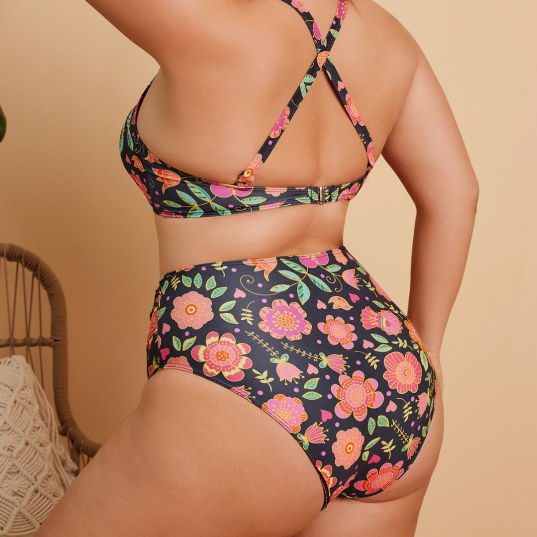 Damen Hoch tailliertes Bikini-Set mit floralem Muster EB