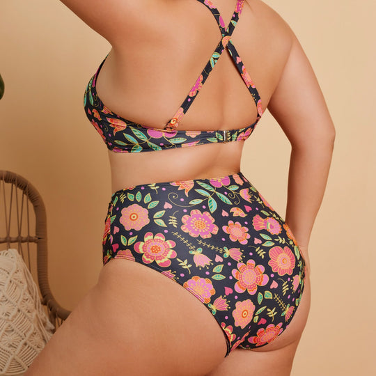 Damen Hoch tailliertes Bikini-Set mit floralem Muster EB