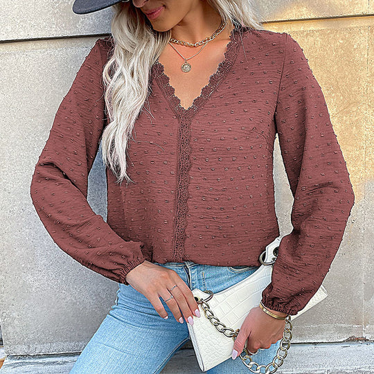 Damen Bluse mit feinen Strukturdetails und romantischem Spitzeneinsatz EB