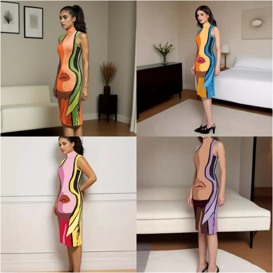 Damen Figurbetontes Midikleid mit modernem Druck EB