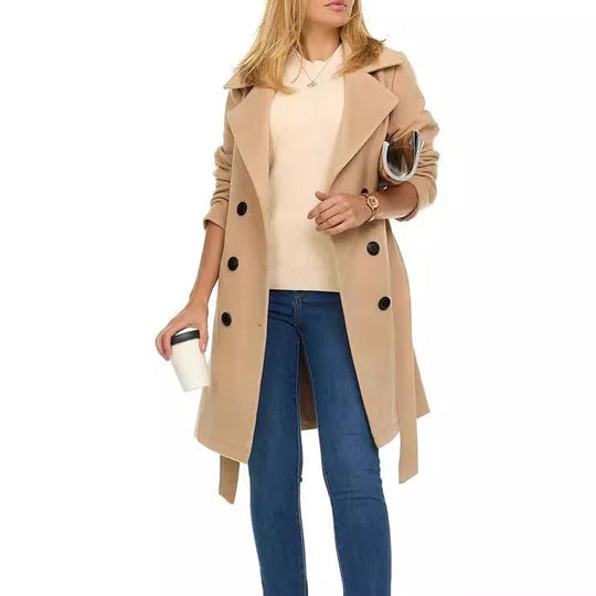 Damen Trenchcoat mit asymmetrischem Saum und breitem Kragen EB