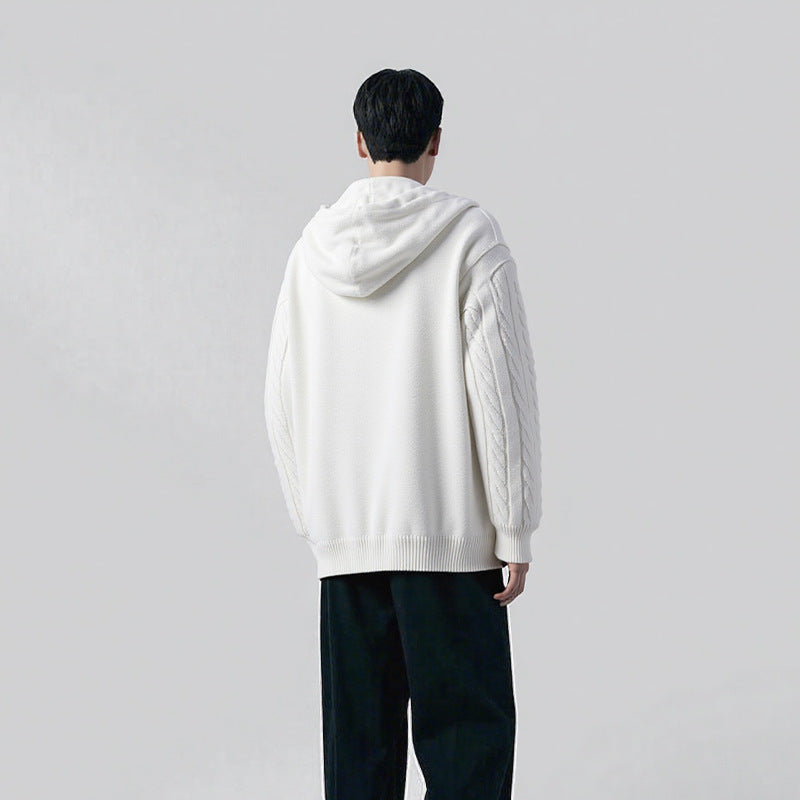 Herren Strickpullover mit Kapuze und Zopfmuster EB