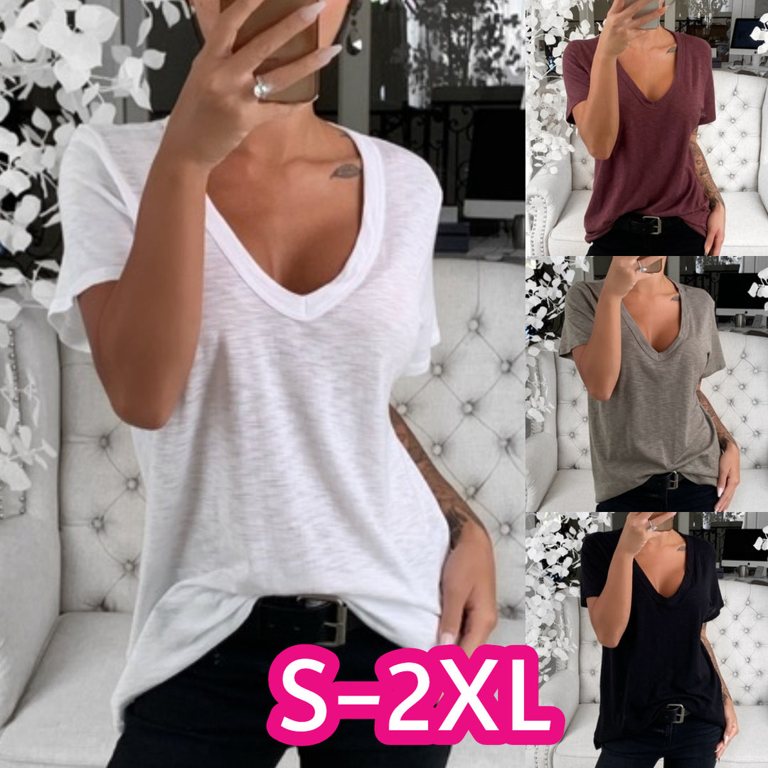 Damen lässiges V-Ausschnitt T-Shirt mit lockerer Passform EB