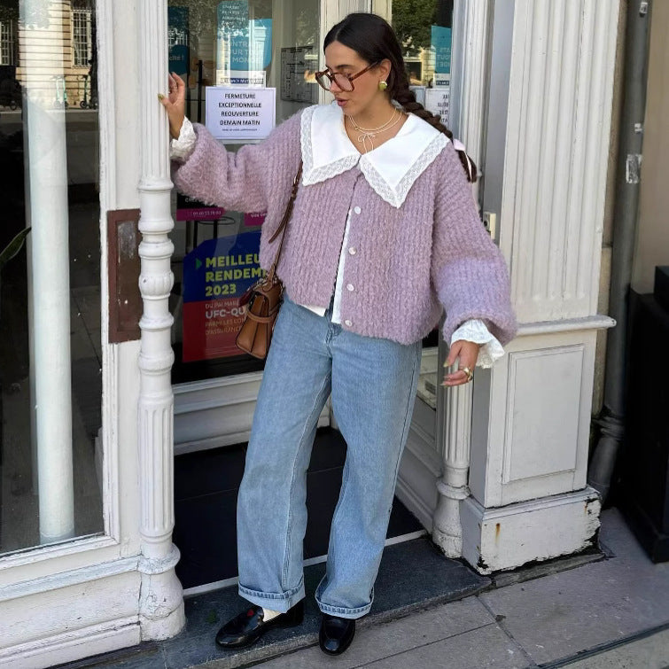 Damen Kuscheliger Strickpullover mit Knopfleiste und lässigem Schnitt EB
