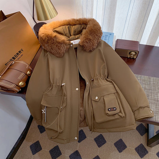 Damen Winterjacke mit abnehmbarem Kunstpelzkragen und praktischen Taschen EB