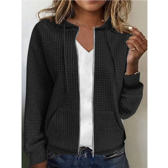 Damen bequeme Waffelmuster-Jacke mit praktischen Taschen EB
