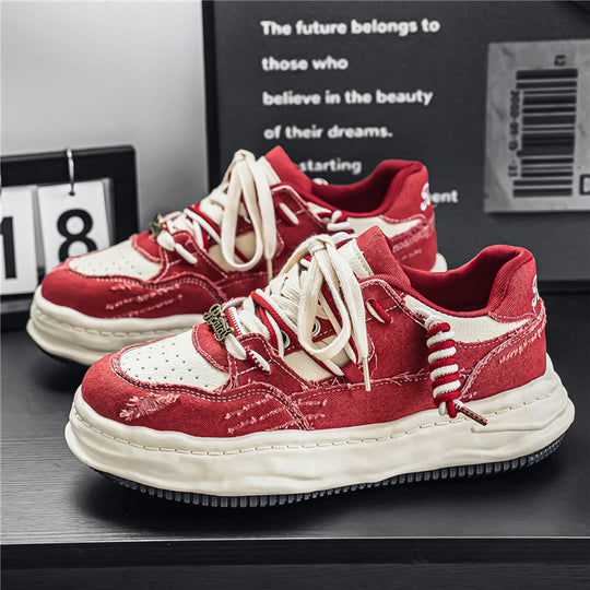 Damen denim-Plateau-Sneaker mit kontrastnähten, wattierter Wellenlaufsohle und verzierten Schnürdetails EB