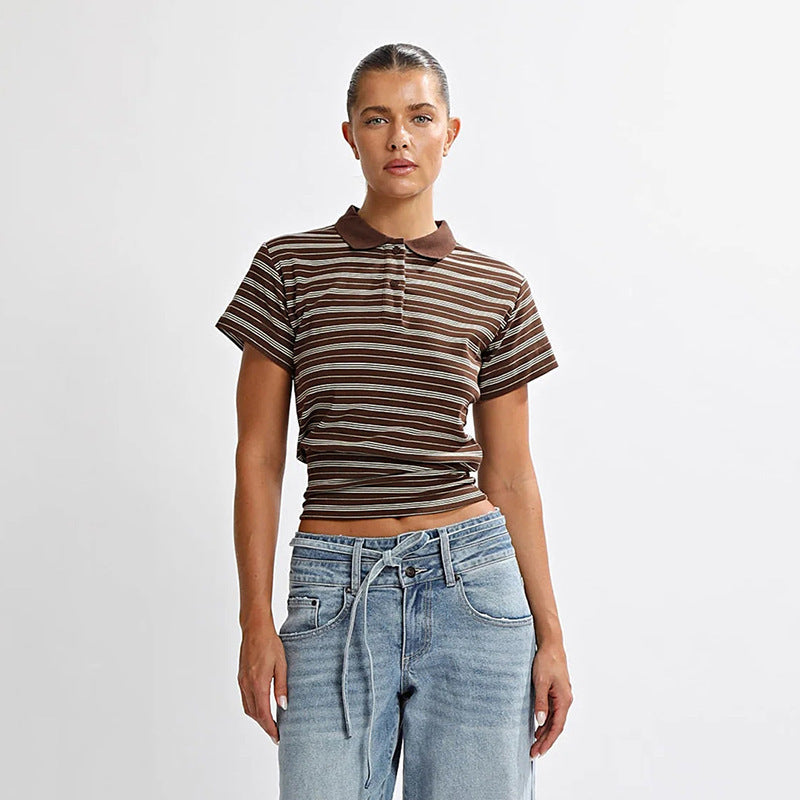 Damen Polo-Shirt mit eleganter Längsstreifen-Optik und klassischem Kragen EB