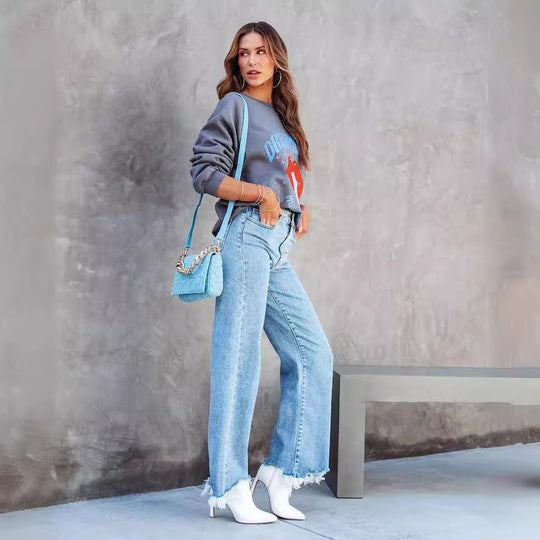 Damen Lässiger Sweatshirt mit grafischem Print EB
