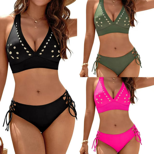 Damen Badeset mit eleganter V-Ausschnitt und verziertem Bikinioberteil EB