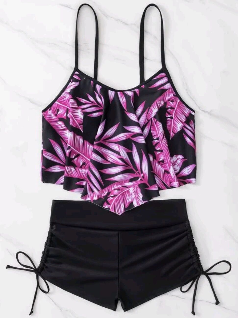 Damen Sportliches Tankini-Set mit Raffungen und verstellbaren Trägern EB