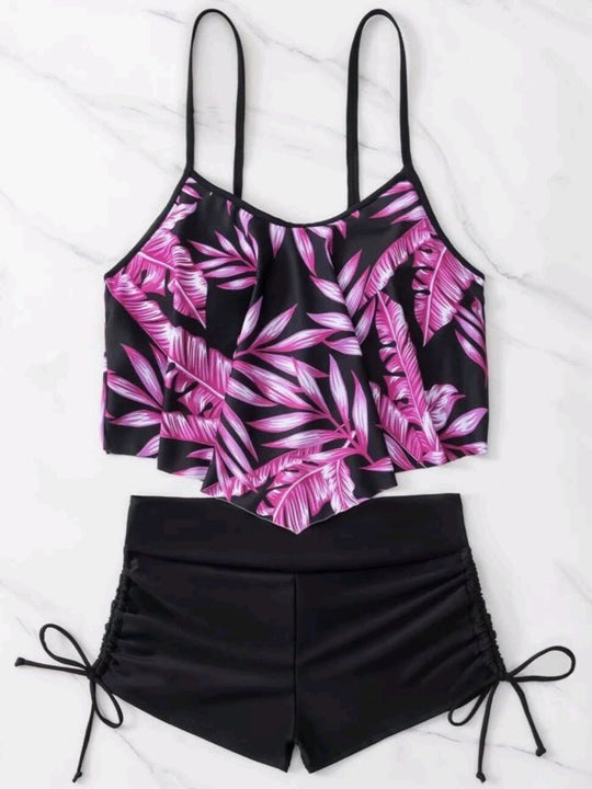 Damen Sportliches Tankini-Set mit Raffungen und verstellbaren Trägern EB