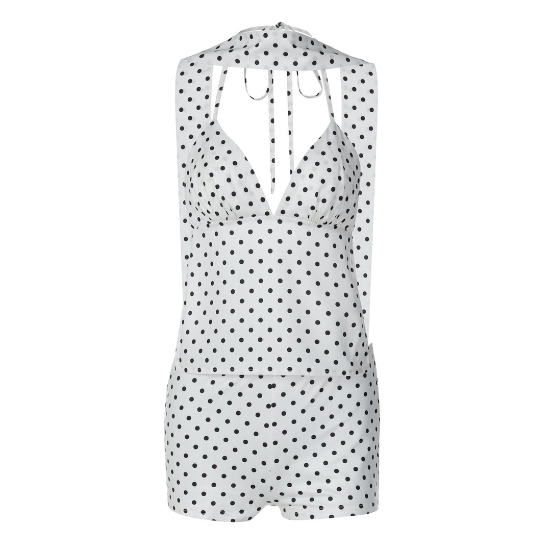 Damen trendiger Jumpsuit mit Halterneck und Punkten EB