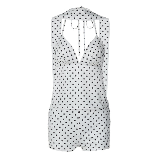 Damen trendiger Jumpsuit mit Halterneck und Punkten EB