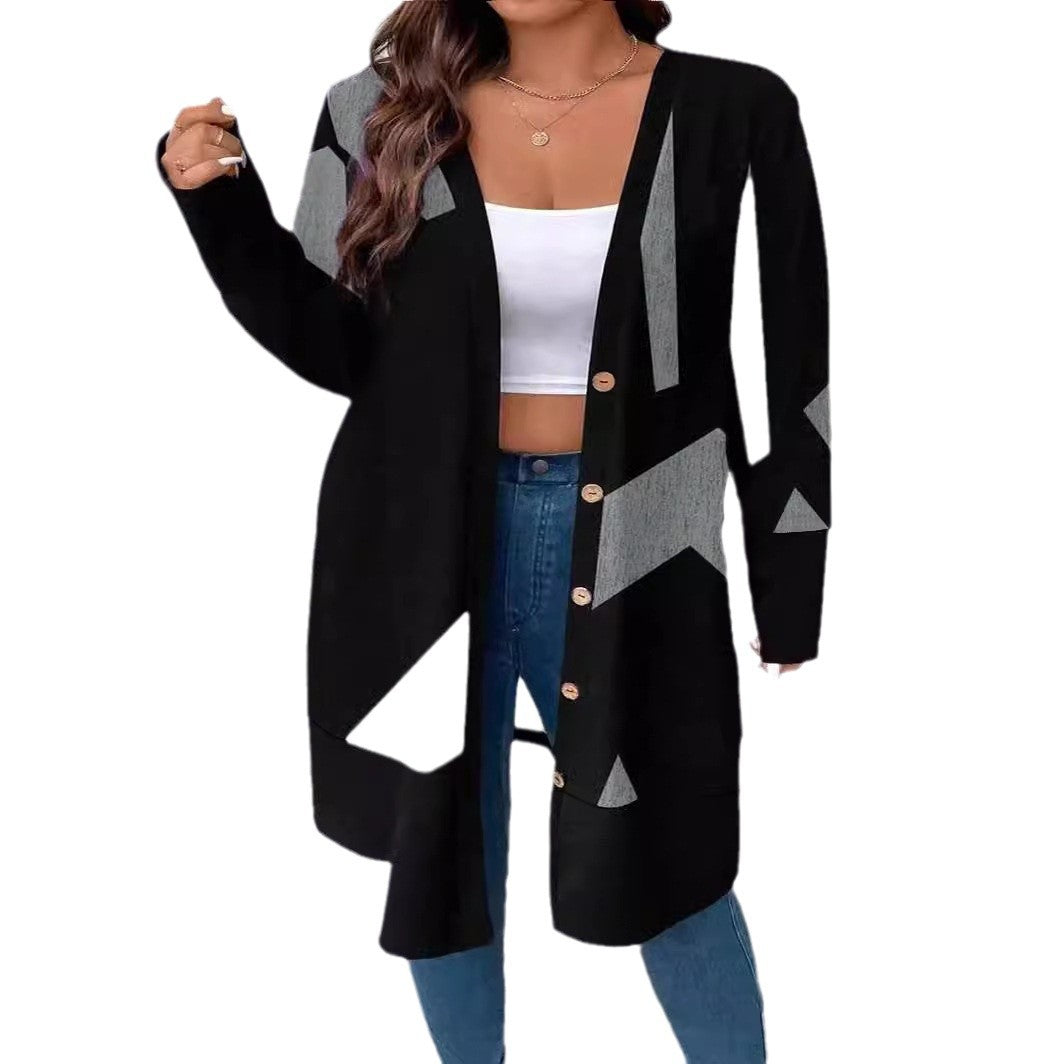Damen Oversized Strickjacke mit grafischem Design EB