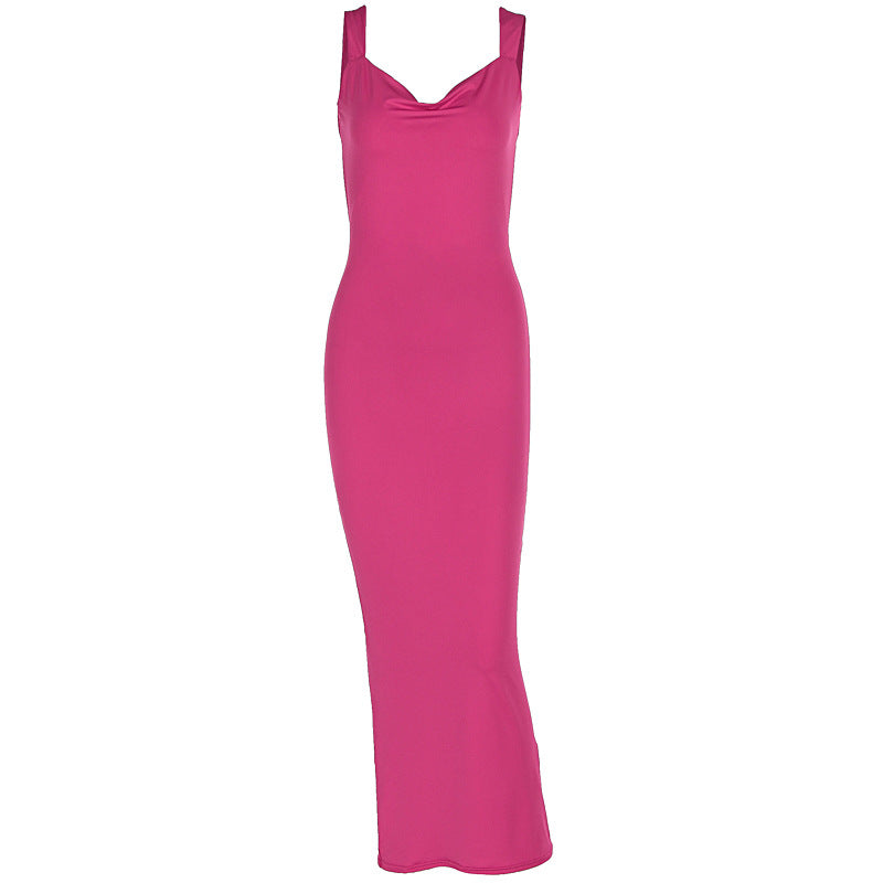 Damen Elegantes Maxikleid mit tiefem Ausschnitt und hochwertigem Stoff EB