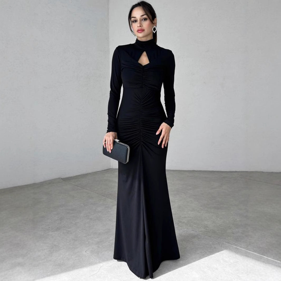 Damen Elegantes Maxikleid mit hochgeschlossenem Design und raffinierten Raffungselementen EB