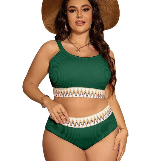 Damen Crop-Top Bikini-Set mit hohem Bund und dekorativem Muster EB