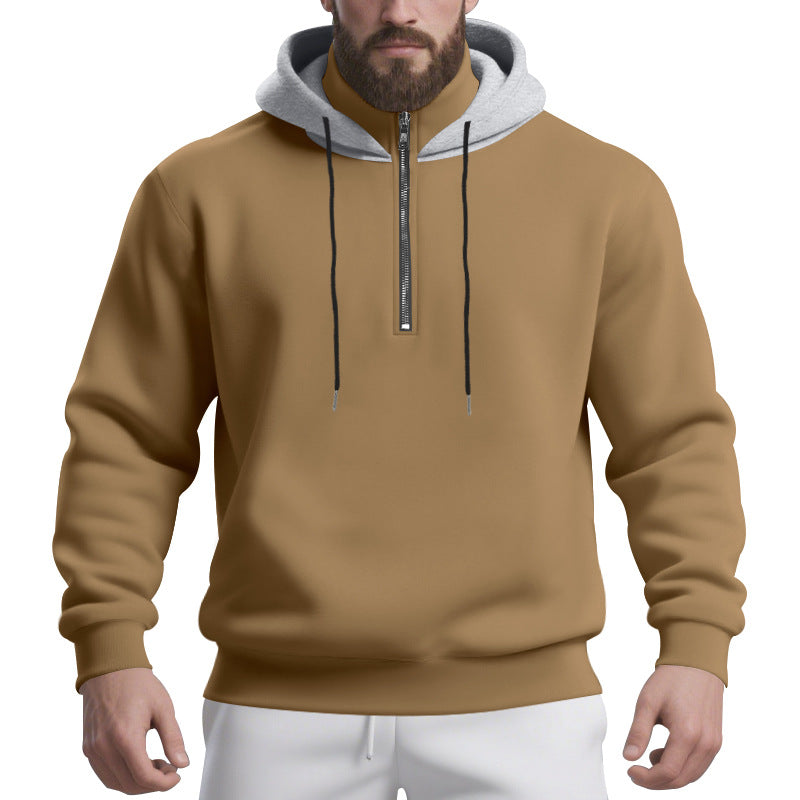 Herren nan Halbzip-Kapuzenpullover mit kontrastierter Kapuzeninnenseite, Kordelzug und gerippten Bündchen EB