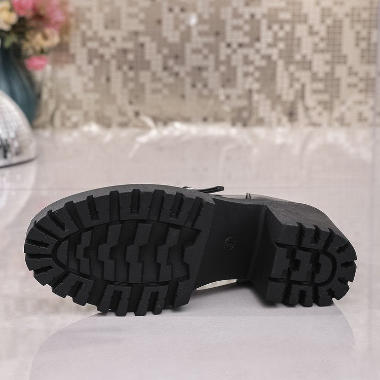 Damen Blockabsatz-Schnürschuhe mit modischem Riemendesign und rutschfester Sohle EB