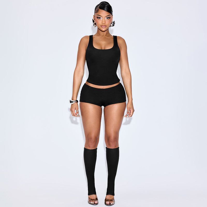 Damen Sportliches Oberteil und Shorts-Set mit transparenten Ärmeln EB