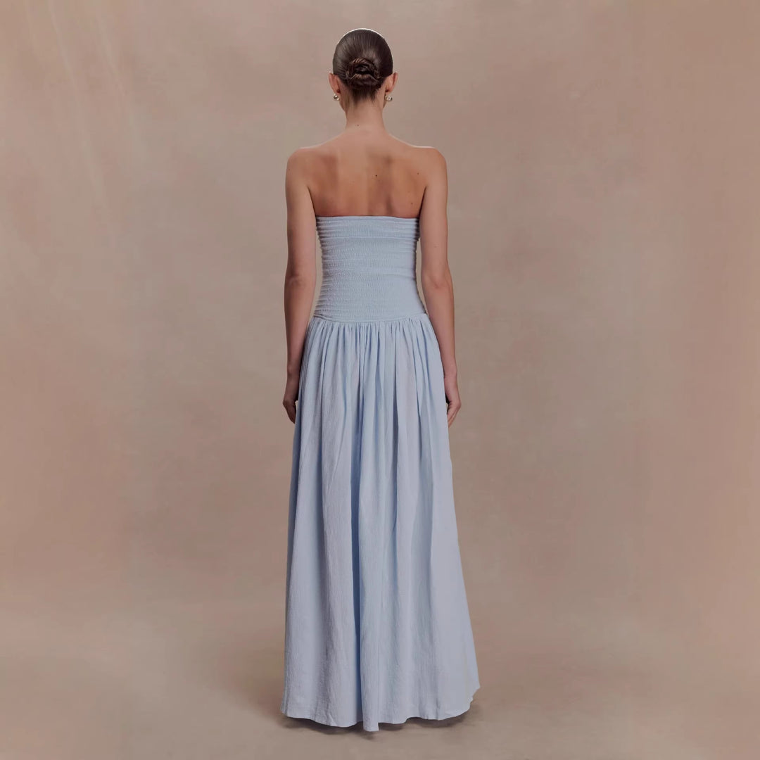 Damen Maxi-Kleid mit elastischem Oberteil und fließendem Rock EB