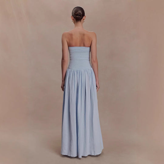 Damen Maxi-Kleid mit elastischem Oberteil und fließendem Rock EB
