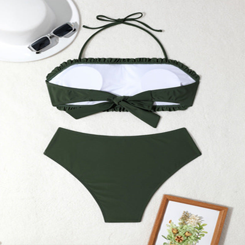 Damen Bandeau-Bikini-Set mit Rüschendetails und verstellbaren Bändern EB