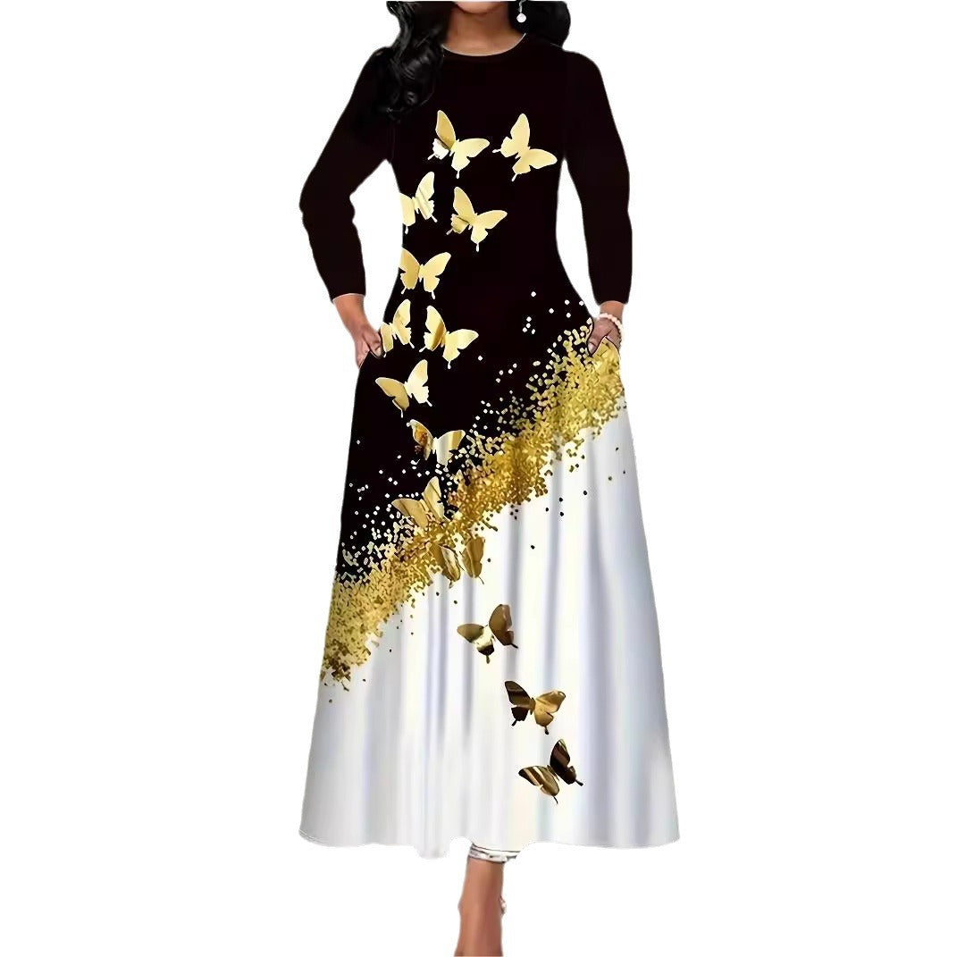 Damen Maxikleid mit elegantem Design und lebendigem Schmetterlingsdruck EB