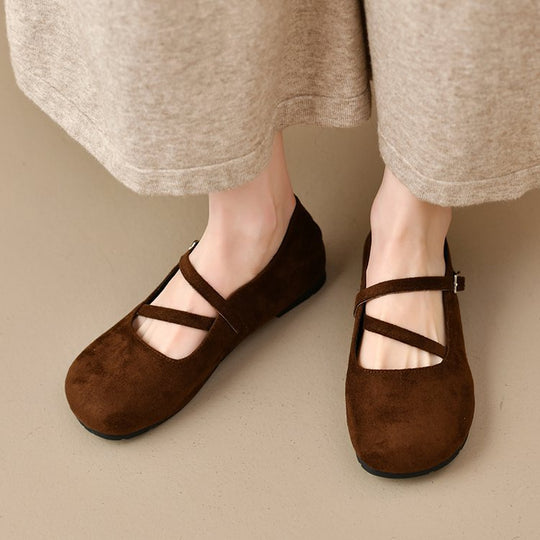 Damen Bequeme Ballerinas mit Querriemen und Schnallenakzent EB