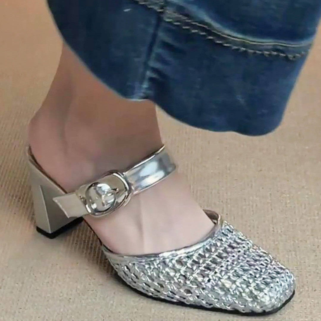 Damen modische Slingback-Pumps mit geflochtenem Design und modischem Schnallenverschluss EB