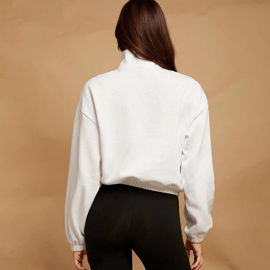 Damen halbzip Cropped Sweatshirt mit hohem Stehkragen, Kängurutasche und elastischem Saum Eichborn Berlin