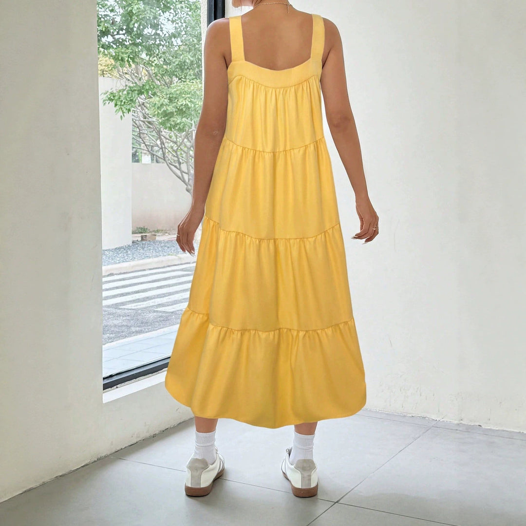 Damen luftiges Maxikleid mit Rüschendetails und seitlichem Schlitz EB