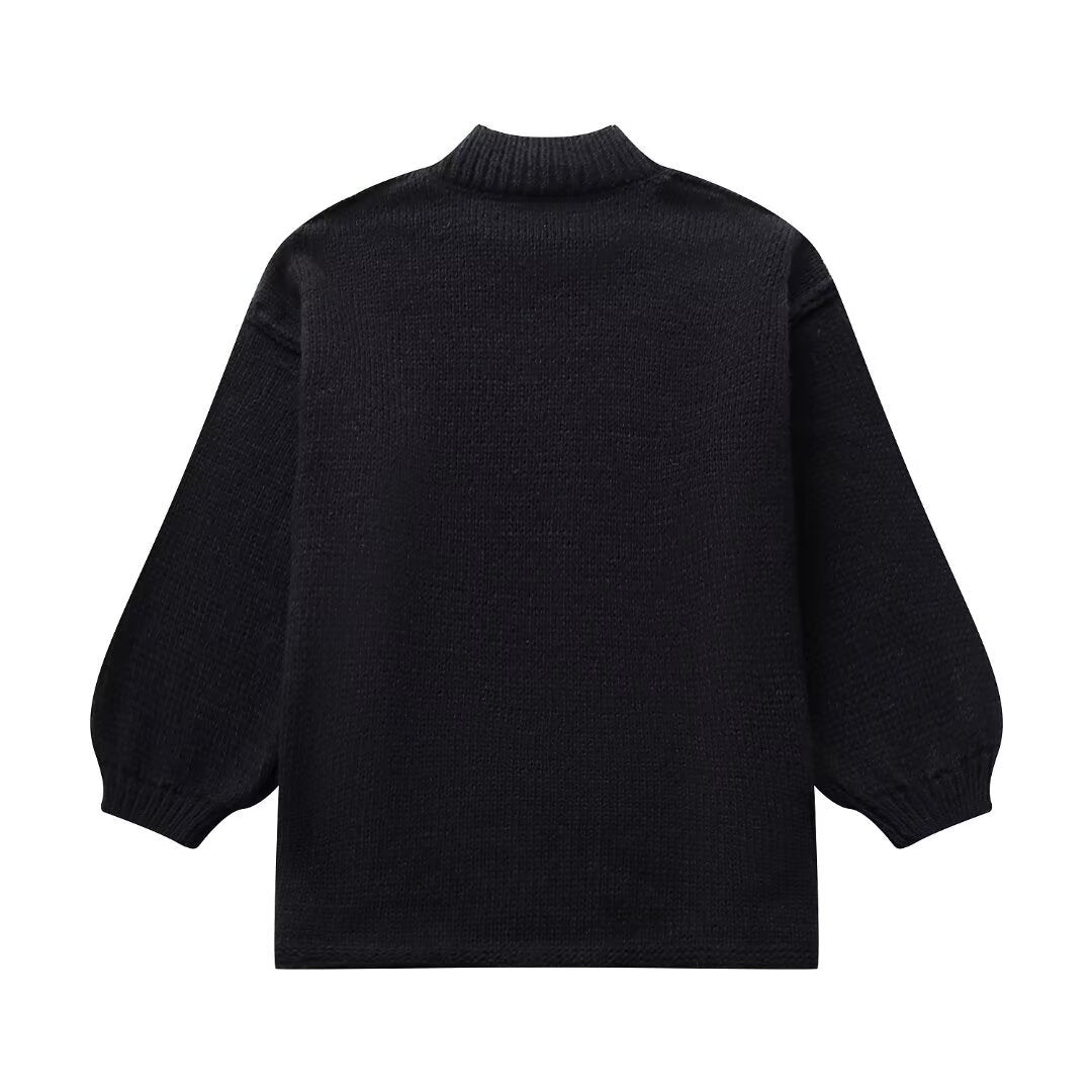 Damen lockerer Strickpullover mit hohem Kragen und überschnittenen Schultern EB
