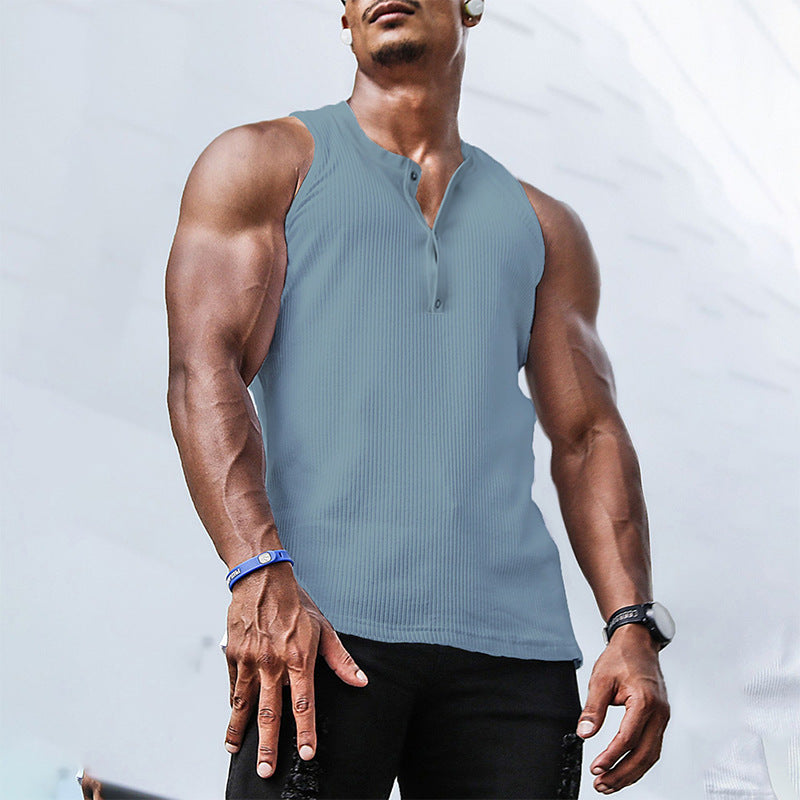 Herren Ärmelloses Sport-Tanktop mit Knopfleiste und atmungsaktivem Gewebe EB