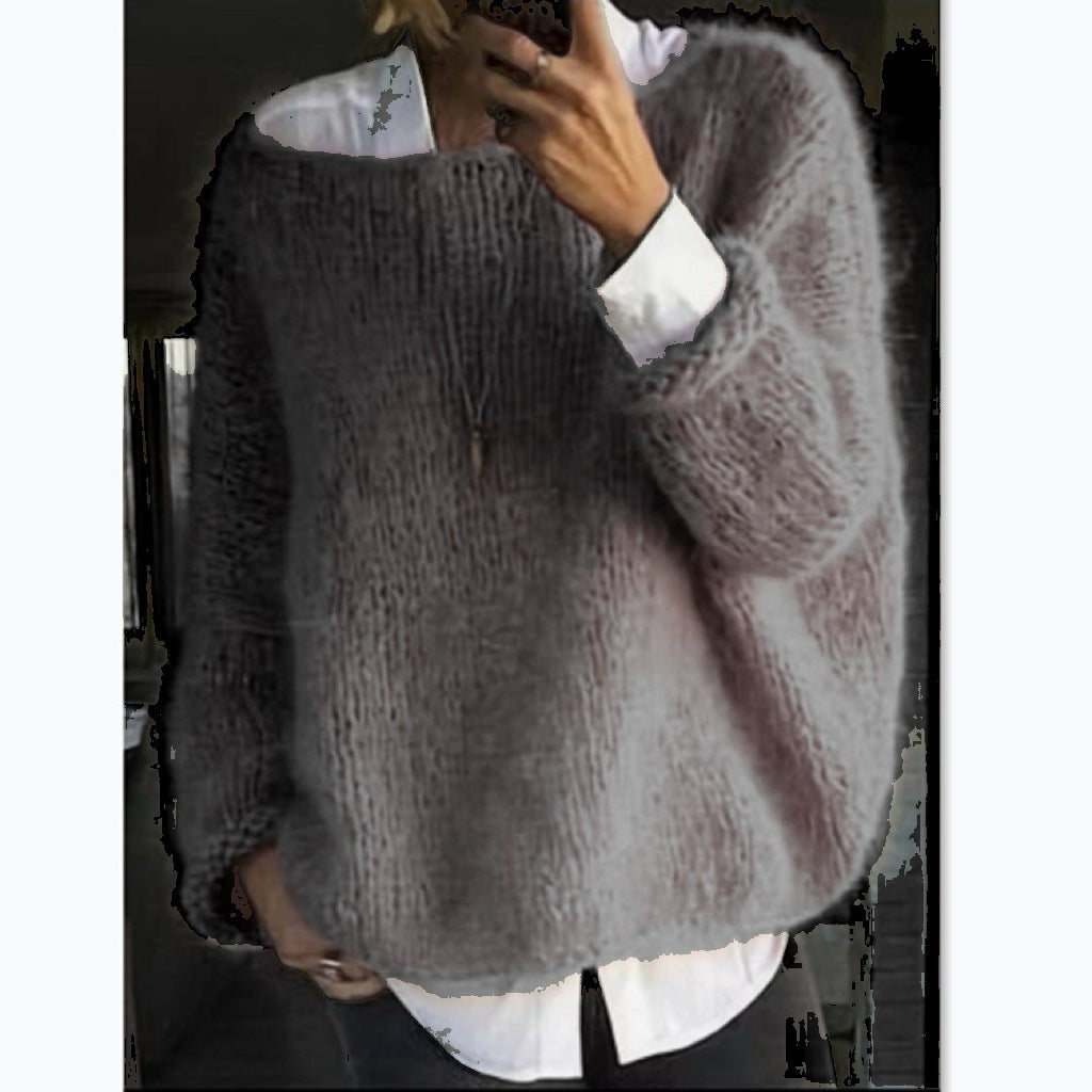 Damen Kuscheliger Oversized Pullover mit U-Boot-Ausschnitt EB