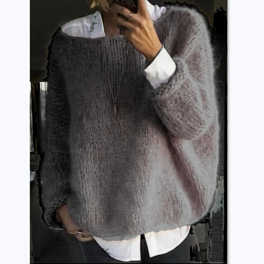 Damen Kuscheliger Oversized Pullover mit U-Boot-Ausschnitt EB