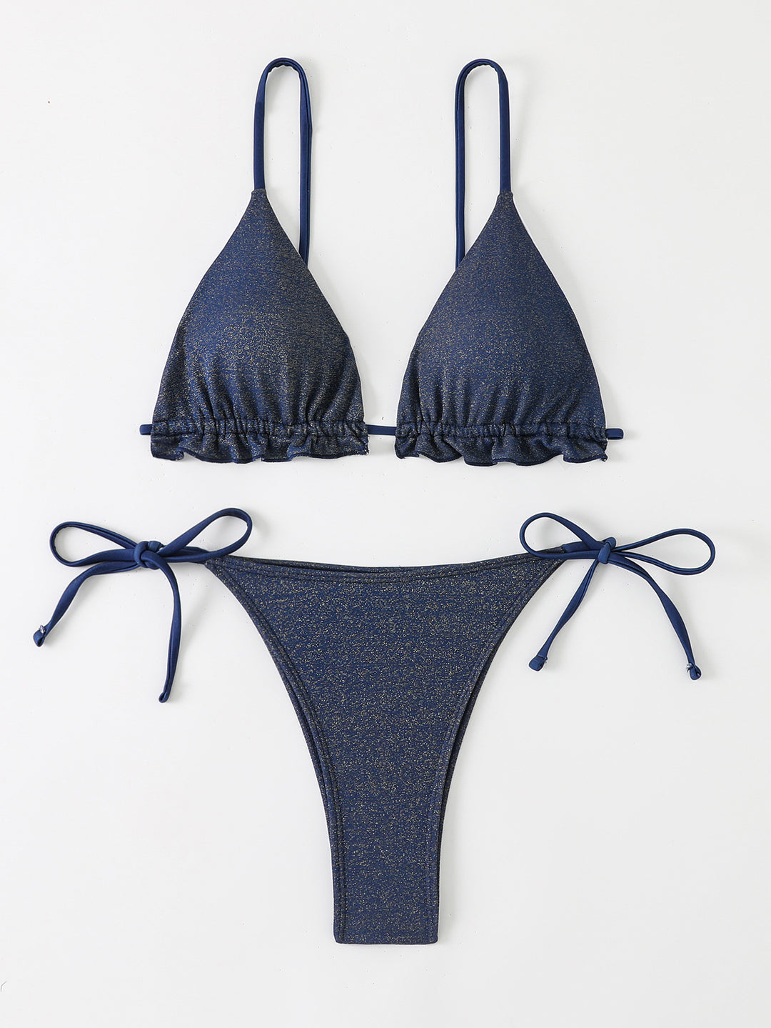 Damen Bikini-Set mit glitzernden Rüschendetails und verstellbaren Trägern EB