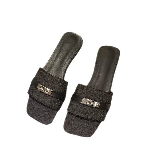 Damen Bequeme Schlappen mit modischem Riemen und elegantem Schnallenverschluss EB