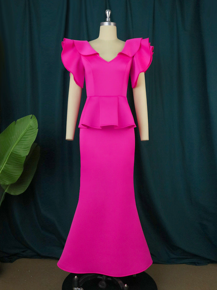 Damen elegantes Peplum-Abendkleid mit voluminösen Ärmeln EB