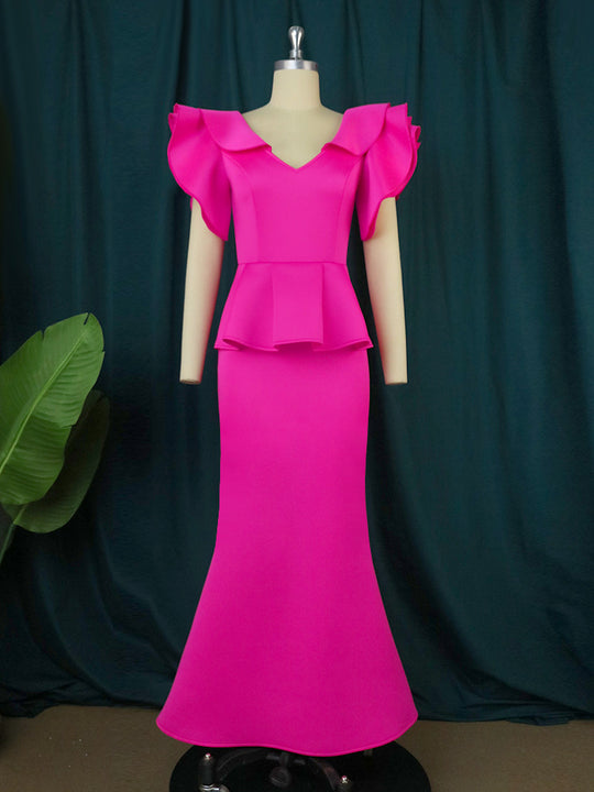 Damen elegantes Peplum-Abendkleid mit voluminösen Ärmeln EB