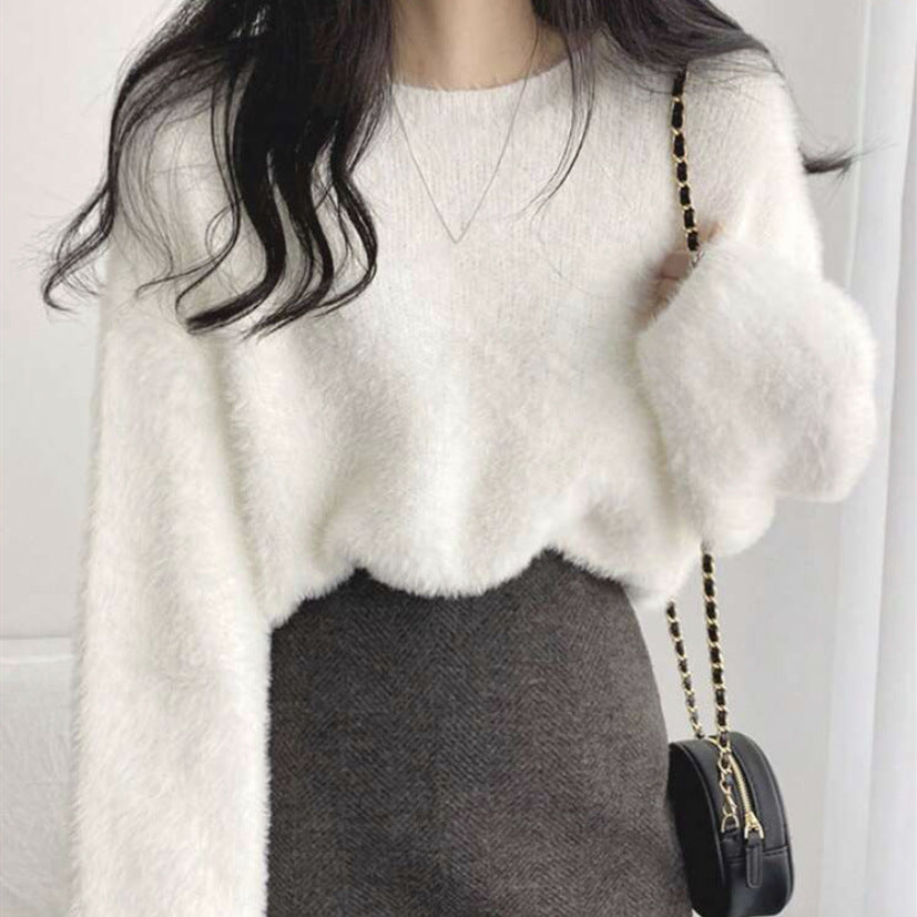 Damen Flauschiger Pullover mit weitem Schnitt und modischem Design EB