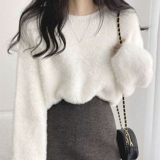 Damen Flauschiger Pullover mit weitem Schnitt und modischem Design EB