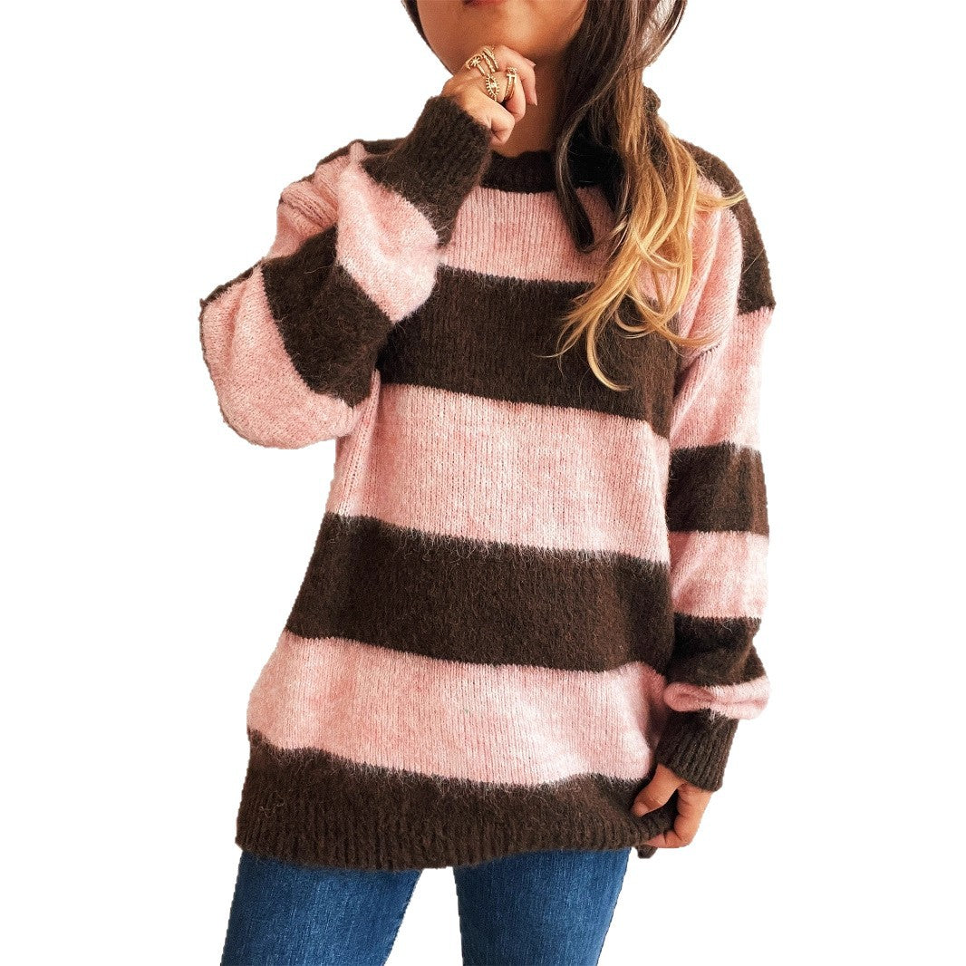 Damen lässiger Streifenpullover im Oversized-Schnitt EB