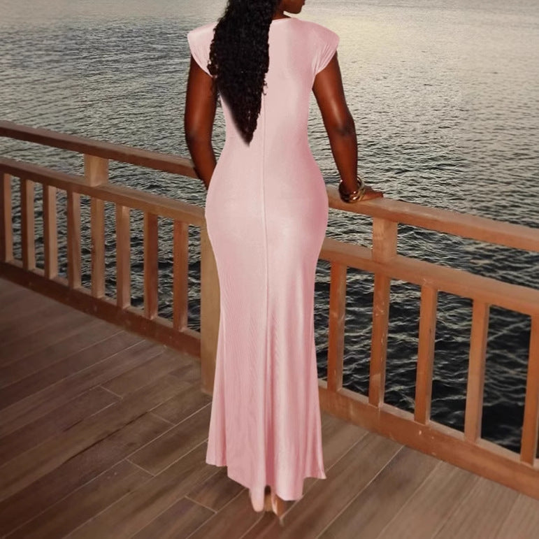 Damen Elegantes Wickel-Maxikleid mit seitlichem Rüschendetail EB