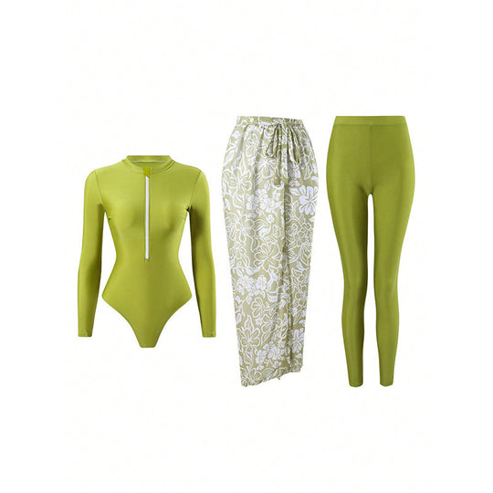 Damen Schwimmanzug mit elegantem Reißverschluss und floralem Überwurf EB