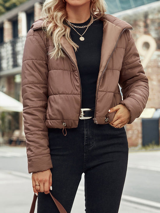 Damen lässige Steppjacke mit verstellbarem Bund und Kapuze EB
