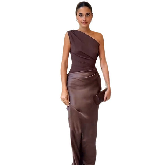 Damen elegantes Abendkleid mit asymmetrischem Schnitt und fließendem Design EB