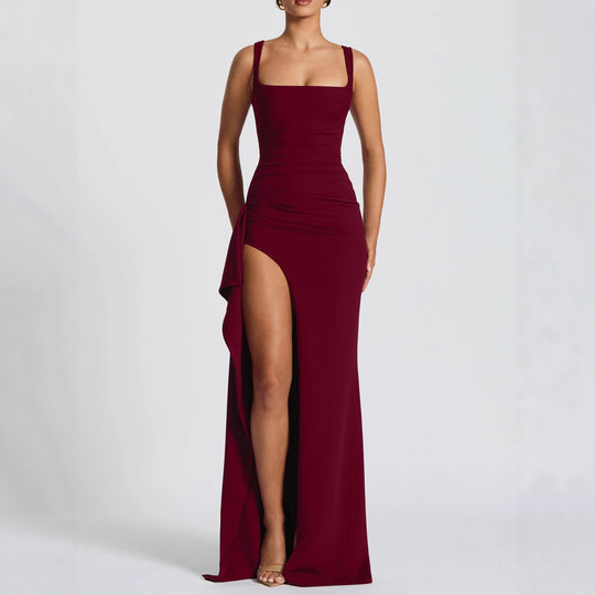 Damen Elegantes Maxikleid mit seitlichem Schlitz und raffinierten Raffungselementen EB